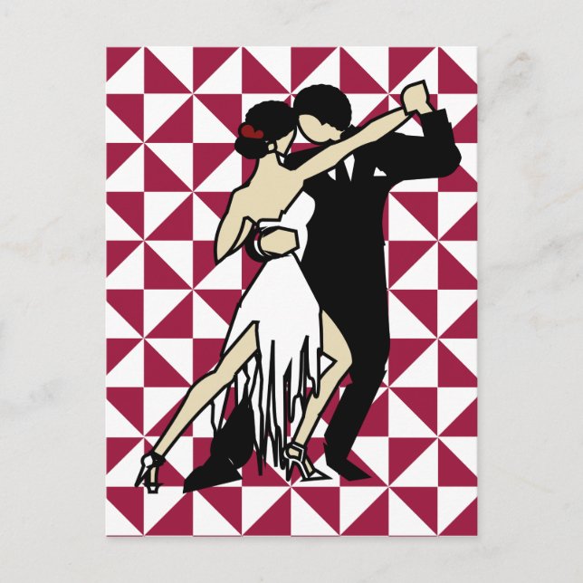 Tango Dancers på maronens geometriska bakgrund Vykort (Framsida)