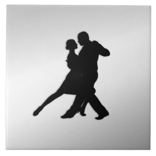 Tango Dancers Silhouette 2 Silver Kakelplatta