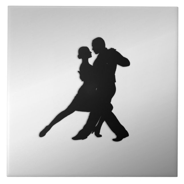 Tango Dancers Silhouette 2 Silver Kakelplatta (Framsidan)