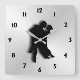 Tango Dancers Silhouette Twelve Numbers Fyrkantig Klocka