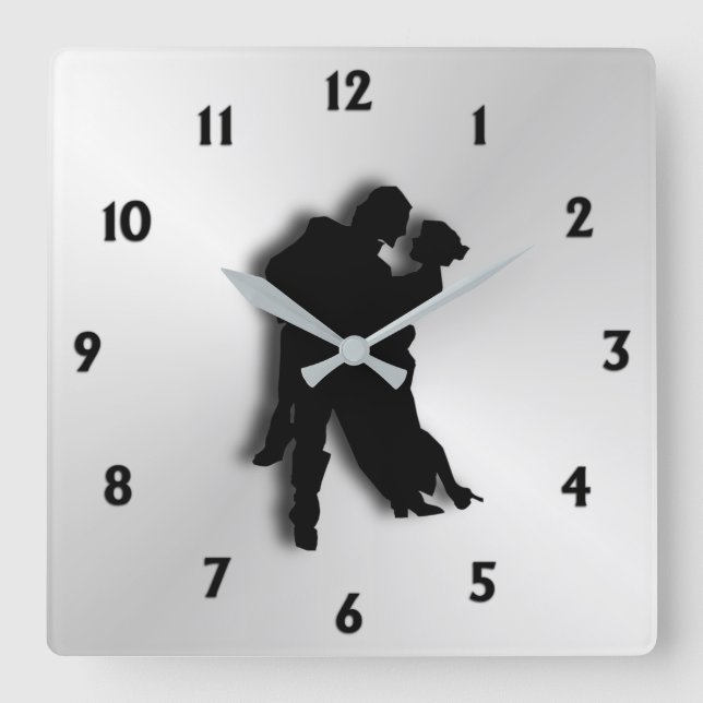 Tango Dancers Silhouette Twelve Numbers Fyrkantig Klocka (Framsida)