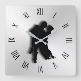 Tango Dancers Silhouette Twelve Numerals Fyrkantig Klocka
