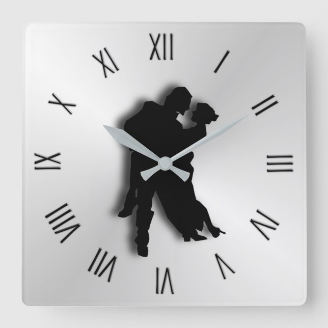 Tango Dancers Silhouette Twelve Numerals Fyrkantig Klocka (Framsida)