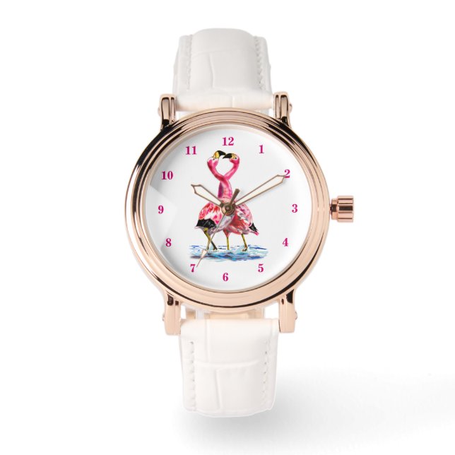 Tango Flamingos Tittar Rosa Flamingo Dans Armbandsur (Framsida)