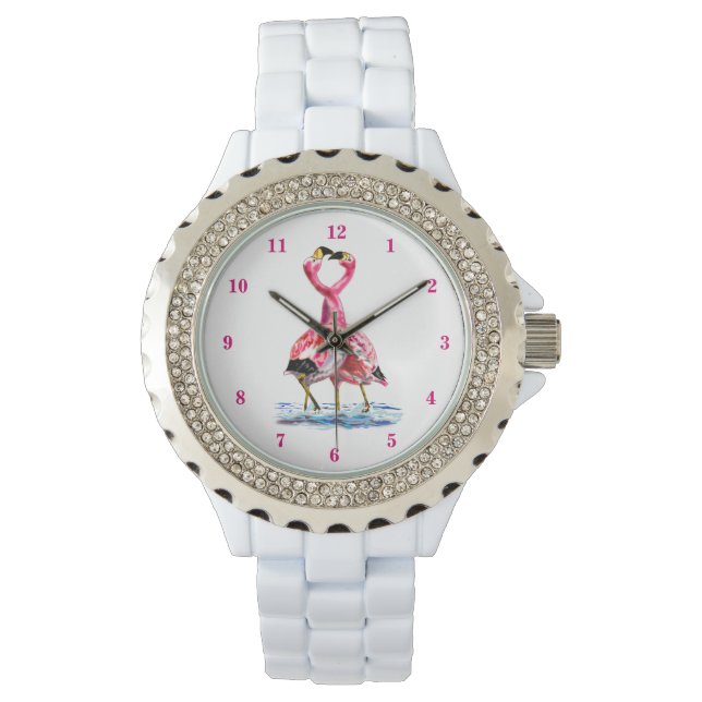 Tango Flamingos Watch Rosa Flamingo Dance Armbandsur (Framsida)