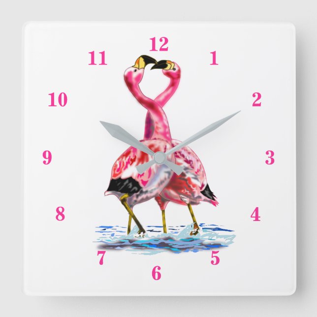 Tango Rosa Flamingos Fyrkantig Klocka (Framsida)