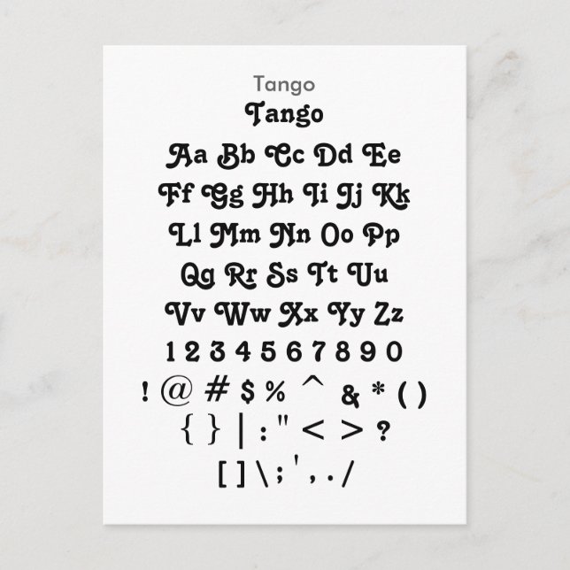 Tango - Zazzle-typexempel Lakan Vykort (Framsida)