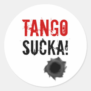Tangosucka! klistermärke med kulhål