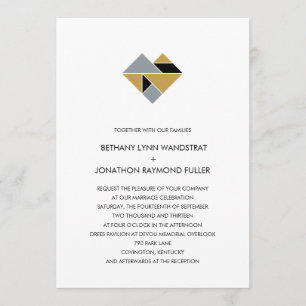 Tangram Heart Bröllbjudan Black Guld Silver Inbjudningar