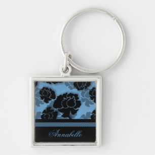 Tangy Blommigt Decadence Keychain, Light Blue Fyrkantig Silverfärgad Nyckelring