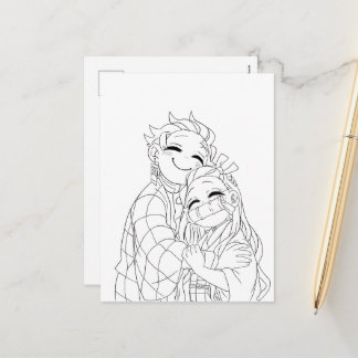 Tanjiro and Nezuko hug Helg Vykort