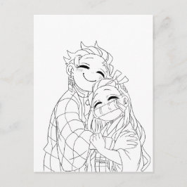 Tanjiro och Nezuko kramas Helg Vykort