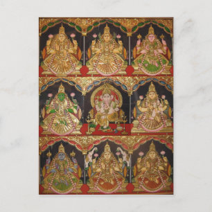 TANJORE-MÅLNING ASHTALAKSHMI SODRA INDIEN VYKORT