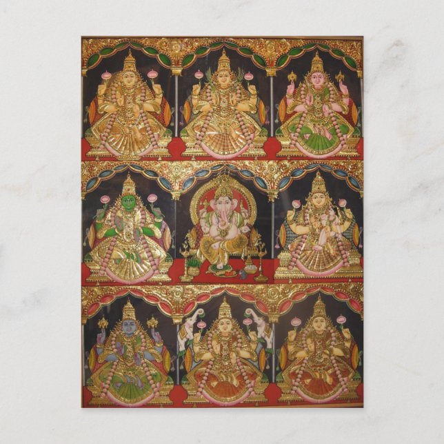 TANJORE-MÅLNING ASHTALAKSHMI SODRA INDIEN VYKORT (Framsida)