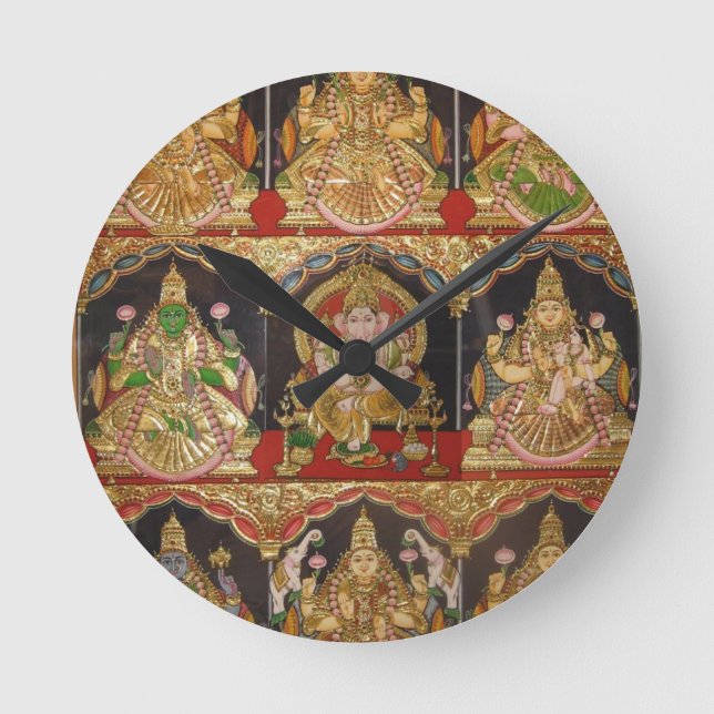 TANJORE PAINTING ASHTALAKSHMI SYUTH INDIA RUND KLOCKA (Framsida)
