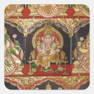 TANJORE SOM MÅLAR ASHTALAKSHMI SÖDRA INDIEN FYRKANTIGT KLISTERMÄRKE