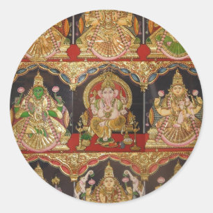TANJORE SOM MÅLAR ASHTALAKSHMI SÖDRA INDIEN RUNT KLISTERMÄRKE