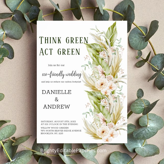 Tänk att Green Act-Grönten för miljövänligt Bröllo Poster (Celebrate Love Sustainably: Think Green, Act Green at Our Wedding!)