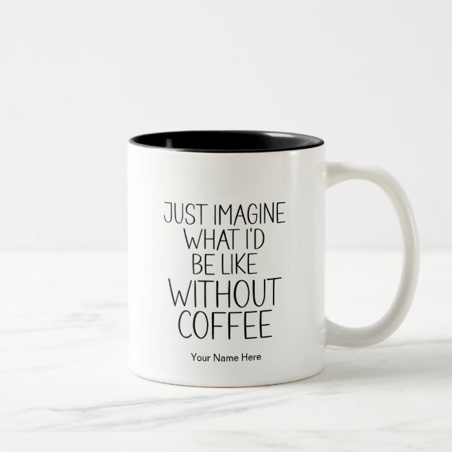 Tänk bara utan kaffe Roligt citat Modernt Två-Tonad Mugg (Höger)