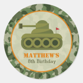 Tank Birthday Stickers - Militärsoldatsoldater i p Runt Klistermärke
