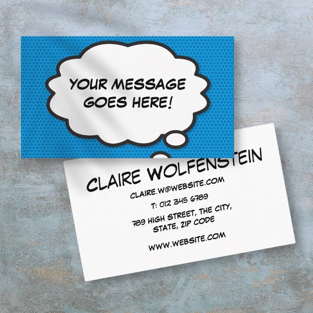Tänk Bubbla Kul Retro Serietidning Blå Visitkort (Think Bubble Fun Retro Comic Book Blue Business Card)
