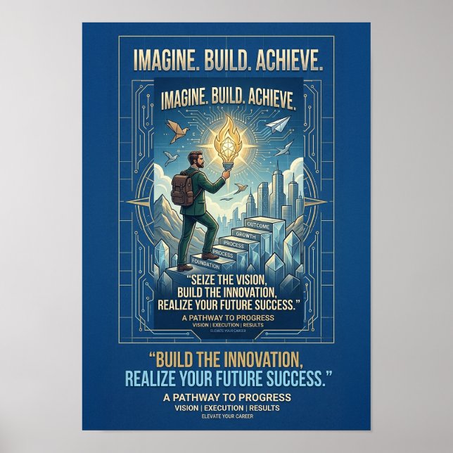 Tänk Bygg Uppnå Motivationsaffisch Poster (Framsidan)