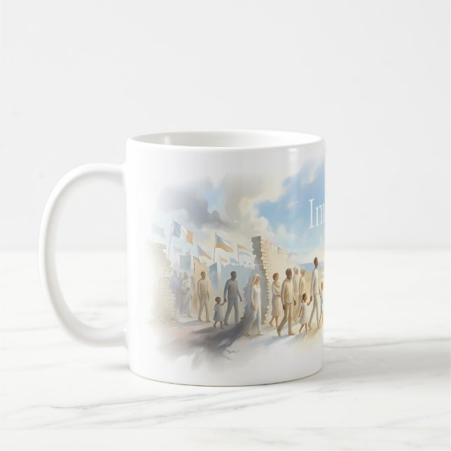 Tänk dig alla människor går tillsammans-mugg kaffemugg (Vänster)
