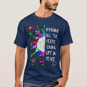 Tänk fred Groovy Hippie Färgglad 70-tal Folkmusik T Shirt