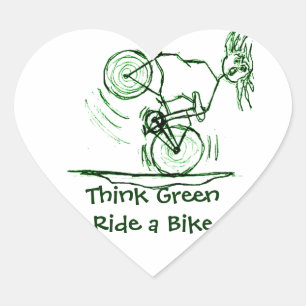 Tänk Green Ride a Bike Hjärtformat Klistermärke