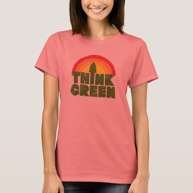Tänk Green Vintage Stil T-Shirt (Framsida)