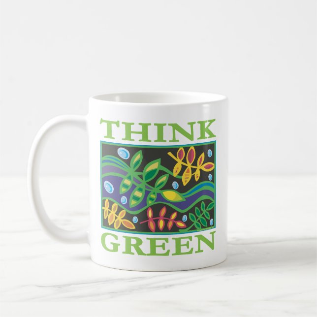 Tänk grönt miljötänkande kaffemugg (Vänster)