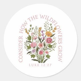 Tänk hur Wildblommorna växer upp Jesus Kristus Runt Klistermärke