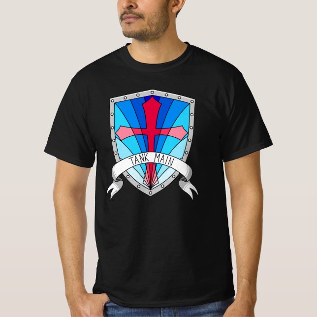 Tank Main Gamer Blue Red Tecknad Shield T Shirt (Framsida)