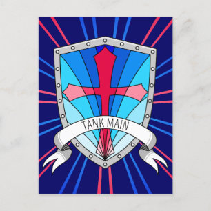 Tank Main Gamer Blue Red Tecknad Shield Vykort