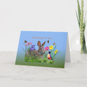 Tänk på dig, Bunny Rabbit, Robin och Flowers Kort