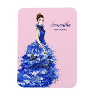 Tänk på dig Dam med Sparkly Blue Gown Card Magnet