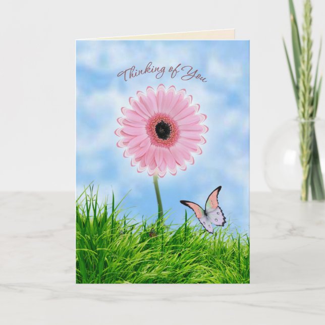 Tänk på dig-kort med tusensköns-gerbera-blomma kort (Framsida)