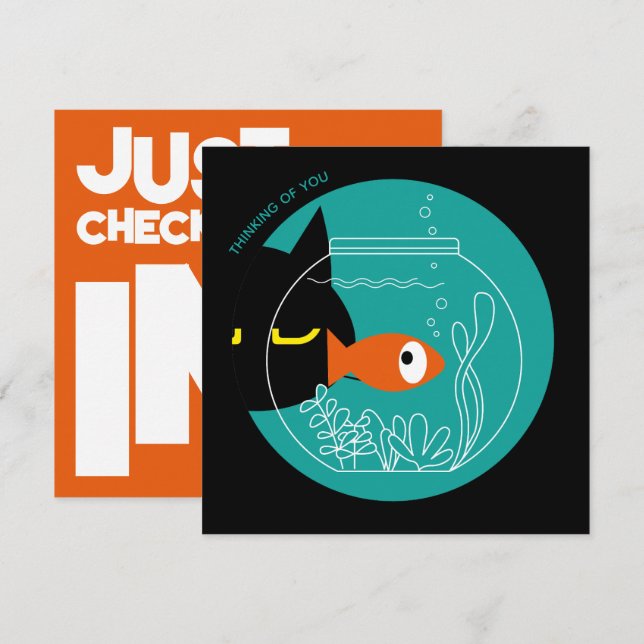 TÄNK PÅ DIG - Lustigt svart Katt och fiskkort Inbjudningar (Fram/baksida)