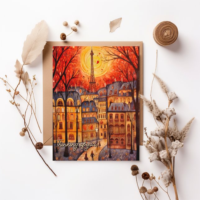 Tänk på Paris/Frankrike-fallscenen. Vykort (Thinking of you Paris / France fall city scene Postcard)
