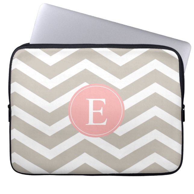 Tank Peach Rosa Chevron Monogram Laptop Sleeve (Framsidan)