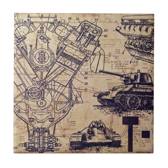 Tank Schematike Art Kakelplatta (Framsidan)