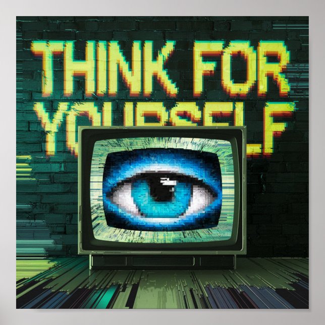 Tänk Själv Retro TV Ögonbollsglitch Poster (Framsidan)