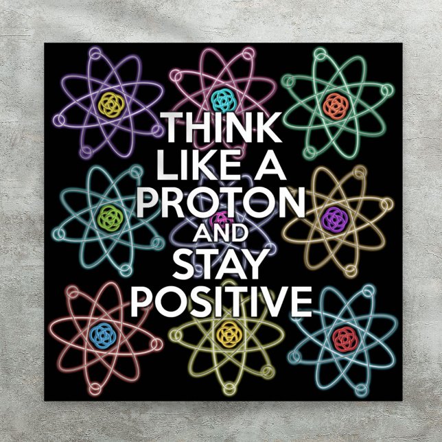 TÄNK SOM EN PROTON OCH VAR POSITIV Vetenskap Poster (THINK LIKE A PROTON AND STAY POSITIVE Science Poster)