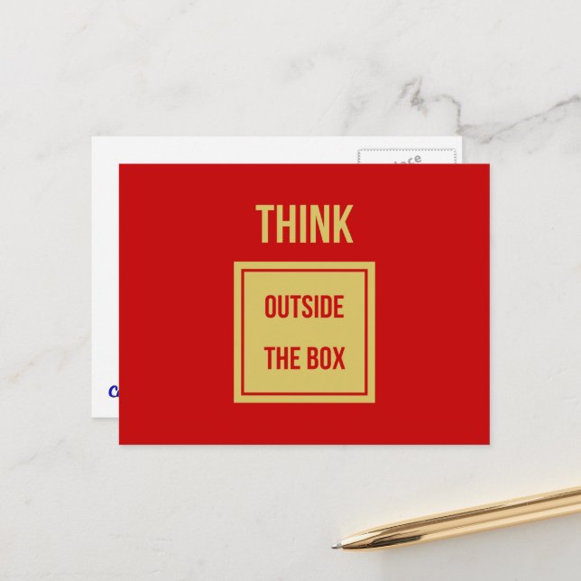 Tänk utanför boxen citat rött vykort (Fram/Back In Situ)
