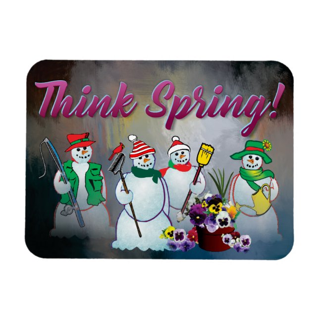 tänk våren med snögubben och magneten för pansies magnet (Horisontell)