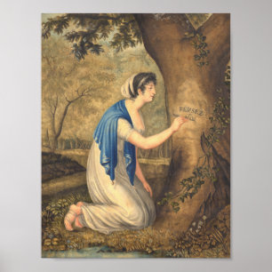 Tänka av mig romantisk målning av kvinnan i skog poster