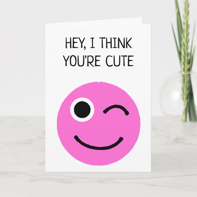 Tänka Du är Cute Rosa Winking Ansikte Emoji Kort (Framsida)