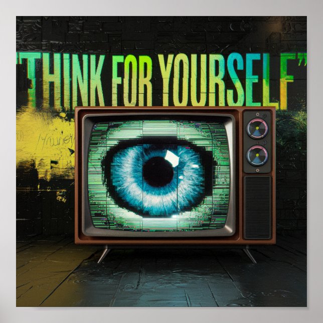 Tänka för din egen Retro TV Eyeball Glitch Poster (Framsidan)