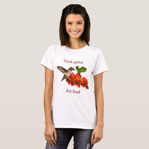Tänka Global Act Local Hummingbird on Flower Shirt Tröja