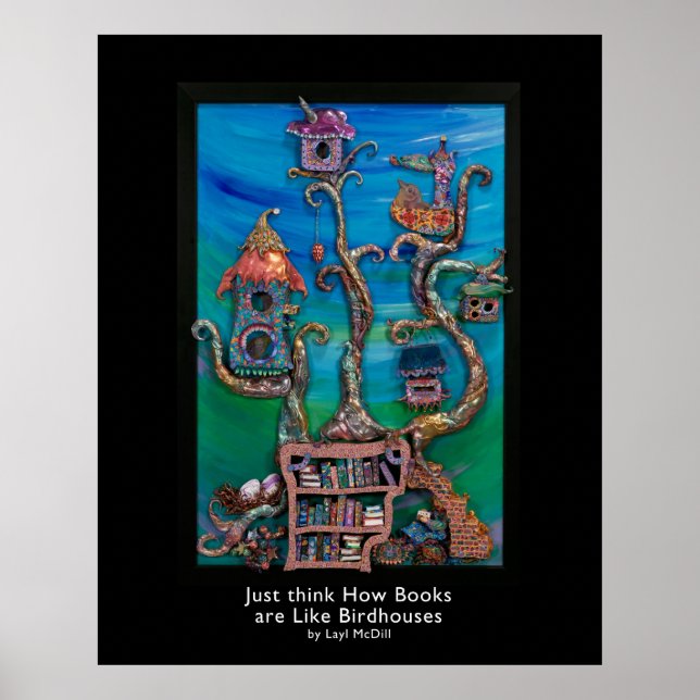 Tänka hur Bokar är som fågelhus med titel Poster (Framsidan)